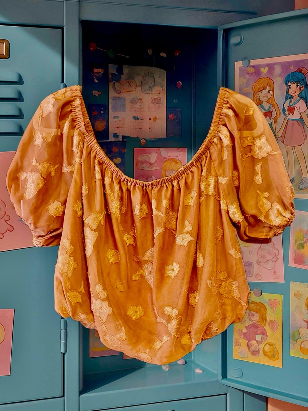 Flying Tomato Orange/Rust Embroidered Puff-Sleeve & Bubble Bottom Peasant Top XL